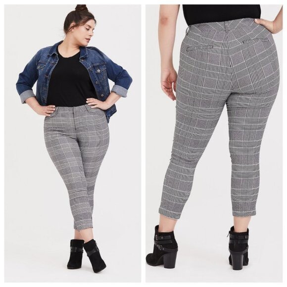 Torrid Modern Millennium Stretch Ankle Pant Black In Plaid Houndstooth Pants - Picture 1 of 10